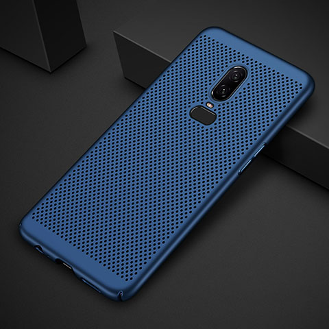 Funda Dura Plastico Rigida Carcasa Perforada para OnePlus 6 Azul