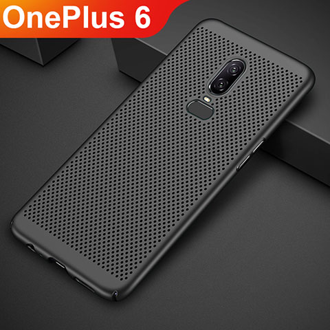 Funda Dura Plastico Rigida Carcasa Perforada para OnePlus 6 Negro