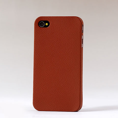 Funda Dura Plastico Rigida de Cuero para Apple iPhone 4 Marron