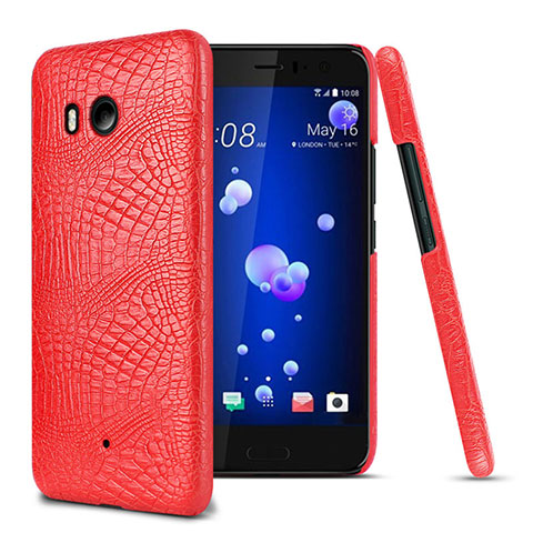 Funda Dura Plastico Rigida de Cuero para HTC U11 Rojo