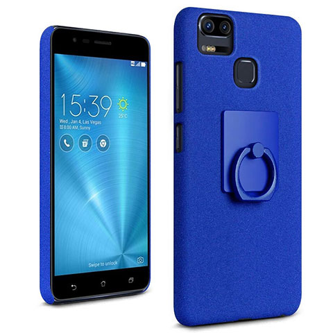 Funda Dura Plastico Rigida Fino Arenisca con Anillo de dedo Soporte para Asus Zenfone 3 Zoom Azul