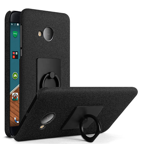 Funda Dura Plastico Rigida Fino Arenisca con Anillo de dedo Soporte para HTC U Play Negro