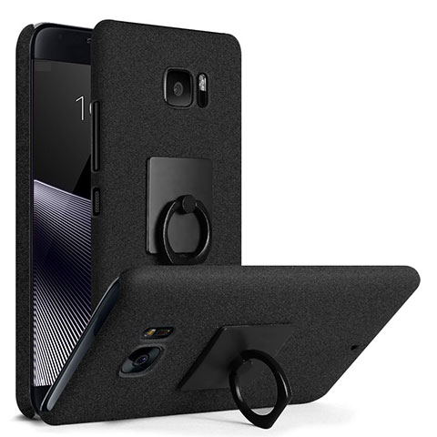 Funda Dura Plastico Rigida Fino Arenisca con Anillo de dedo Soporte para HTC U Ultra Negro