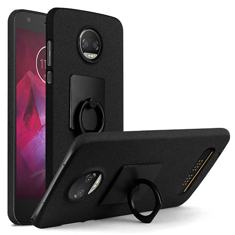 Funda Dura Plastico Rigida Fino Arenisca con Anillo de dedo Soporte para Motorola Moto Z Play Negro