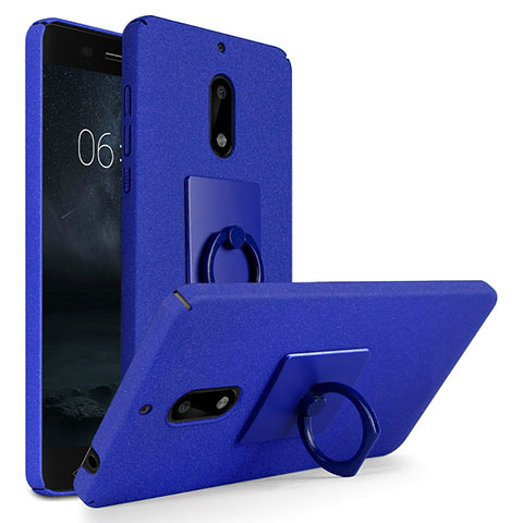 Funda Dura Plastico Rigida Fino Arenisca con Anillo de dedo Soporte para Nokia 6 Azul