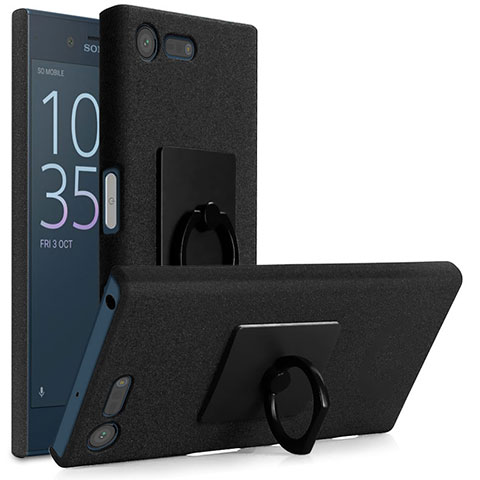 Funda Dura Plastico Rigida Fino Arenisca con Anillo de dedo Soporte para Sony Xperia X Compact Negro