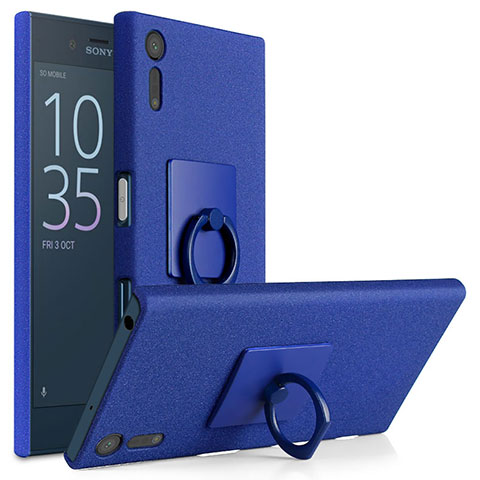 Funda Dura Plastico Rigida Fino Arenisca con Anillo de dedo Soporte para Sony Xperia XZ Azul