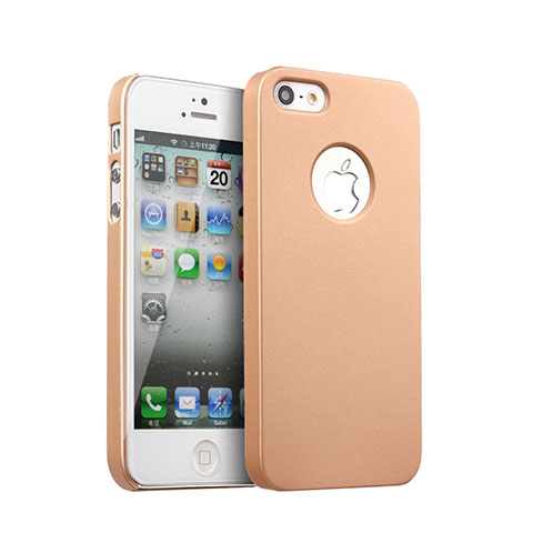 Funda Dura Plastico Rigida Mate con Agujero para Apple iPhone 5 Oro