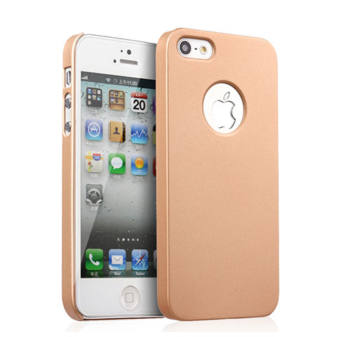 Funda Dura Plastico Rigida Mate con Agujero para Apple iPhone 5S Oro