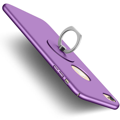 Funda Dura Plastico Rigida Mate con Agujero y Anillo de dedo Soporte para Apple iPhone 6 Morado