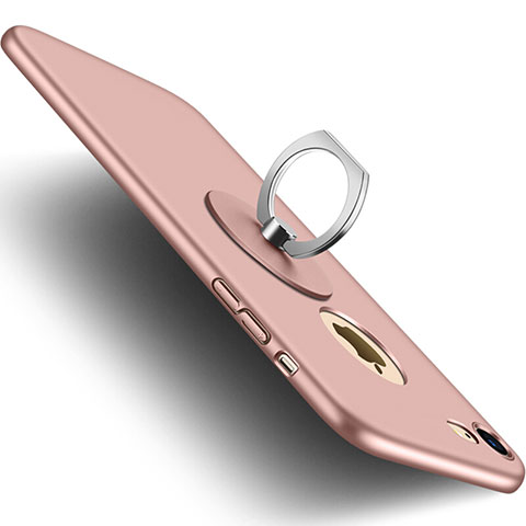 Funda Dura Plastico Rigida Mate con Agujero y Anillo de dedo Soporte para Apple iPhone 7 Rosa