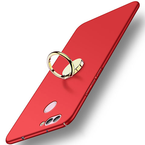 Funda Dura Plastico Rigida Mate con Anillo de dedo Soporte A02 para Huawei Nova 2 Rojo