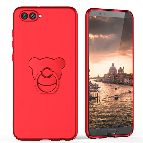 Funda Dura Plastico Rigida Mate con Anillo de dedo Soporte A04 para Huawei Honor View 10 Rojo