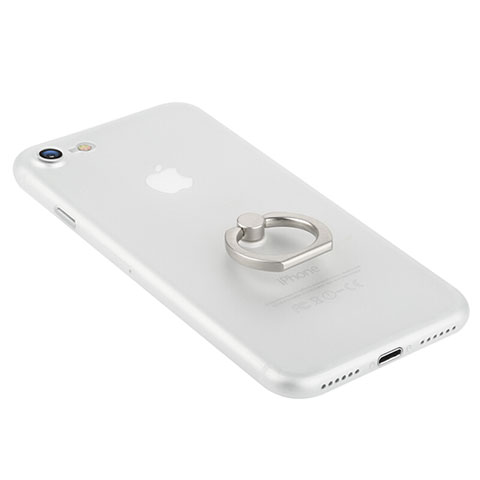 Funda Dura Plastico Rigida Mate con Anillo de dedo Soporte F01 para Apple iPhone 7 Blanco