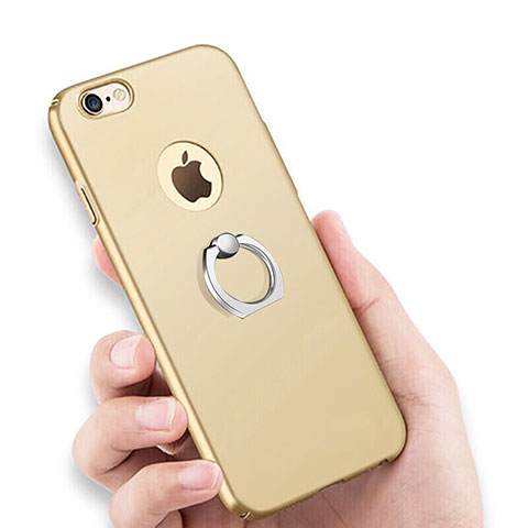 Funda Dura Plastico Rigida Mate con Anillo de dedo Soporte para Apple iPhone 6 Plus Oro