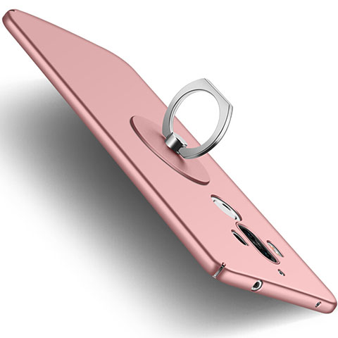 Funda Dura Plastico Rigida Mate con Anillo de dedo Soporte para Huawei Mate 9 Oro Rosa