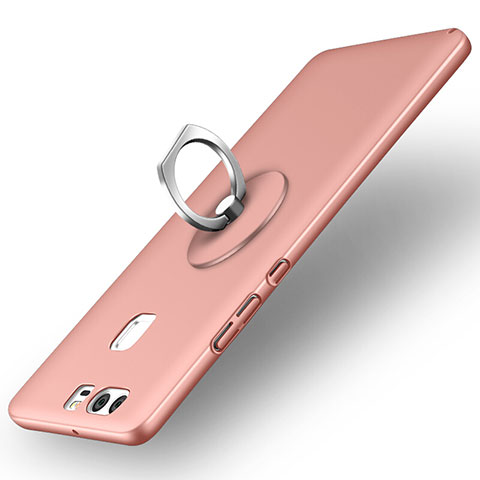 Funda Dura Plastico Rigida Mate con Anillo de dedo Soporte para Huawei P9 Oro Rosa