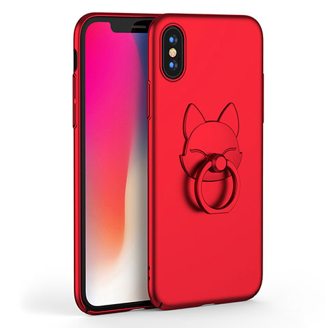 Funda Dura Plastico Rigida Mate con Anillo de dedo Soporte R08 para Apple iPhone X Rojo