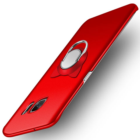 Funda Dura Plastico Rigida Mate con Magnetico Anillo de dedo Soporte para Samsung Galaxy S7 Edge G935F Rojo