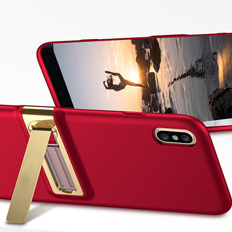 Funda Dura Plastico Rigida Mate con Soporte para Apple iPhone X Rojo