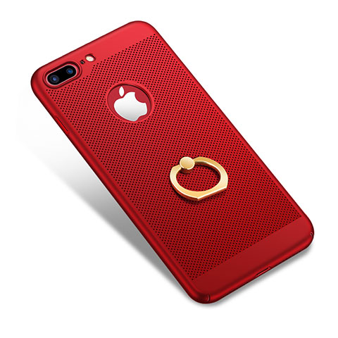 Funda Dura Plastico Rigida Perforada con Anillo de dedo Soporte W01 para Apple iPhone 7 Plus Rojo