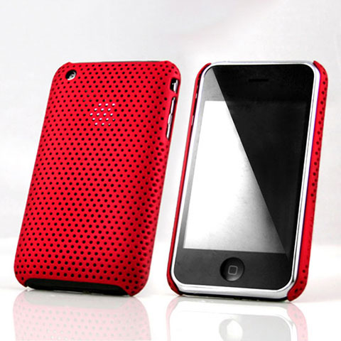 Funda Dura Plastico Rigida Perforada para Apple iPhone 3G 3GS Rojo