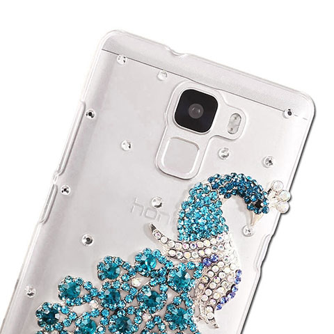 Funda Dura Rigida Lujo Diamante Brillante Pavo real para Huawei Honor 7 Azul Cielo