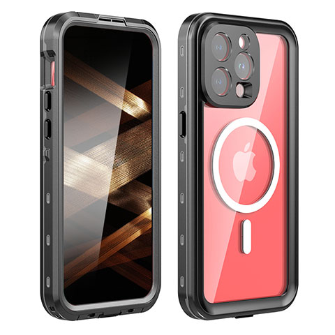 Funda Impermeable Bumper Silicona y Plastico Waterproof Carcasa 360 Grados con Mag-Safe Magnetic HJ1 para Apple iPhone 13 Pro Max Negro