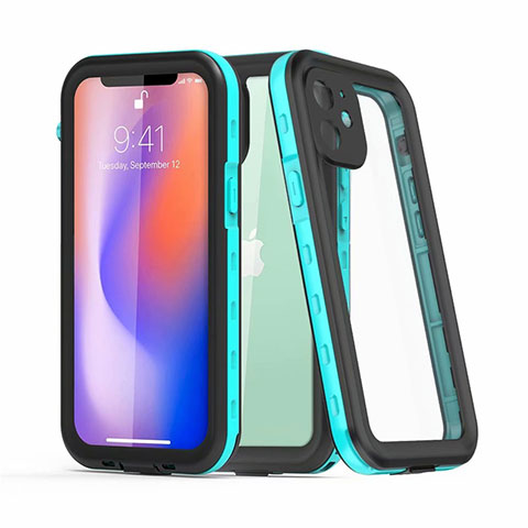 Funda Impermeable Bumper Silicona y Plastico Waterproof Carcasa 360 Grados para Apple iPhone 12 Cian