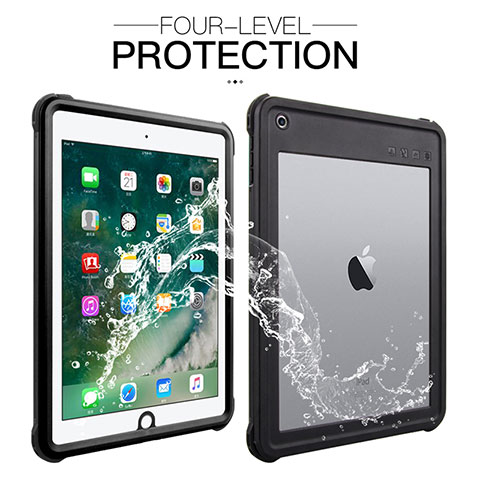 Funda Impermeable Bumper Silicona y Plastico Waterproof Carcasa 360 Grados para Apple New iPad 9.7 (2017) Negro