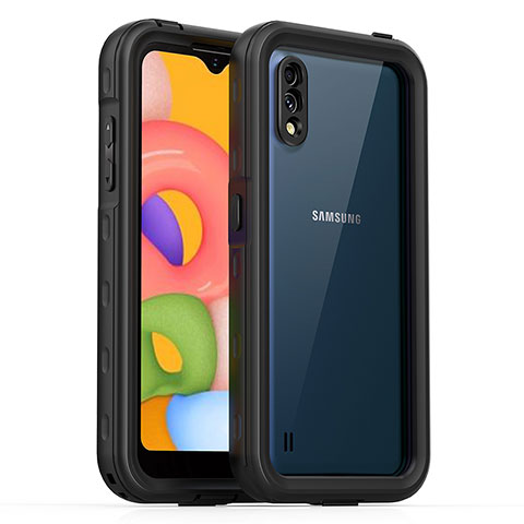 Funda Impermeable Bumper Silicona y Plastico Waterproof Carcasa 360 Grados para Samsung Galaxy A01 SM-A015 Negro