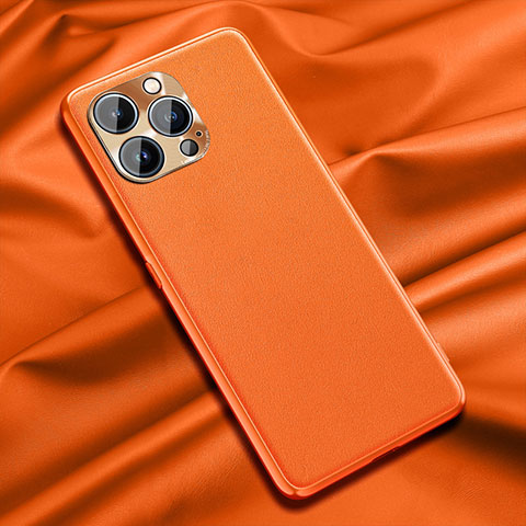 Funda Lujo Cuero Carcasa A01 para Apple iPhone 14 Pro Naranja