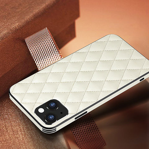 Funda Lujo Cuero Carcasa A07 para Apple iPhone 14 Blanco