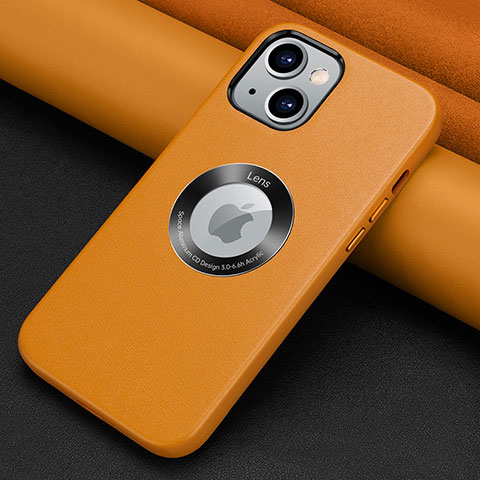 Funda Lujo Cuero Carcasa A08 para Apple iPhone 13 Mini Naranja