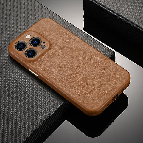 Funda Lujo Cuero Carcasa A10 para Apple iPhone 14 Pro Marron