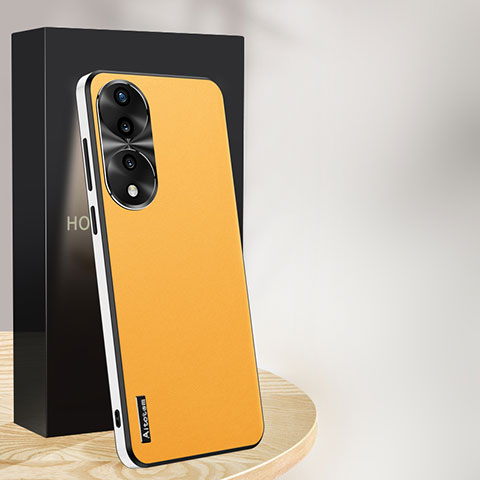 Funda Lujo Cuero Carcasa AT1 para Huawei Honor 70 5G Amarillo