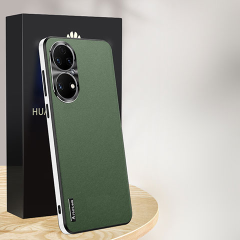 Funda Lujo Cuero Carcasa AT1 para Huawei P50 Verde