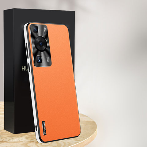 Funda Lujo Cuero Carcasa AT1 para Huawei P60 Naranja