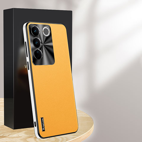 Funda Lujo Cuero Carcasa AT1 para Vivo V27 5G Amarillo