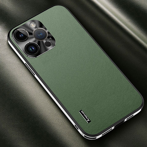 Funda Lujo Cuero Carcasa AT2 para Apple iPhone 13 Pro Verde