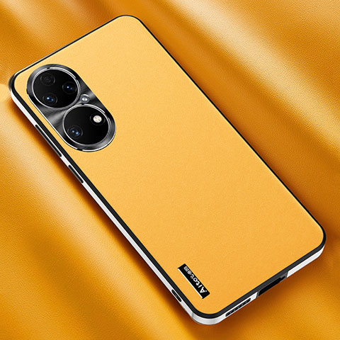 Funda Lujo Cuero Carcasa AT2 para Huawei P50 Pro Amarillo