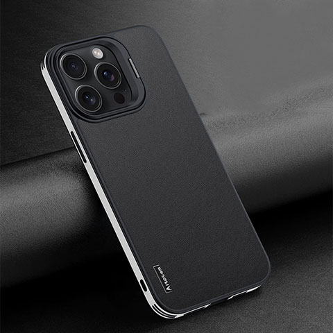 Funda Lujo Cuero Carcasa AT4 para Apple iPhone 16 Pro Negro