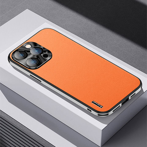 Funda Lujo Cuero Carcasa AT5 para Apple iPhone 16 Pro Max Naranja