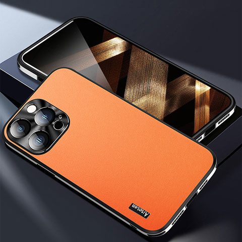 Funda Lujo Cuero Carcasa AT7 para Apple iPhone 16 Pro Max Naranja