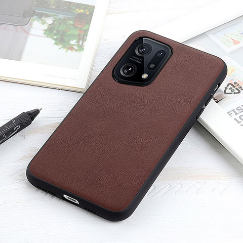 Funda Lujo Cuero Carcasa B01H para Oppo Find X5 5G Marron