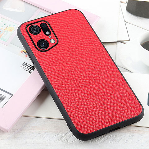 Funda Lujo Cuero Carcasa B01H para Oppo Find X5 Pro 5G Rojo