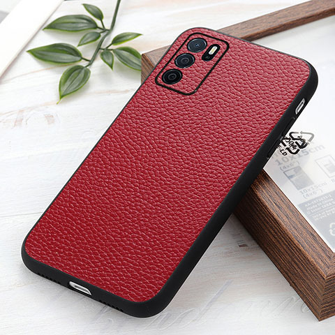 Funda Lujo Cuero Carcasa B02H para Oppo A54s Rojo