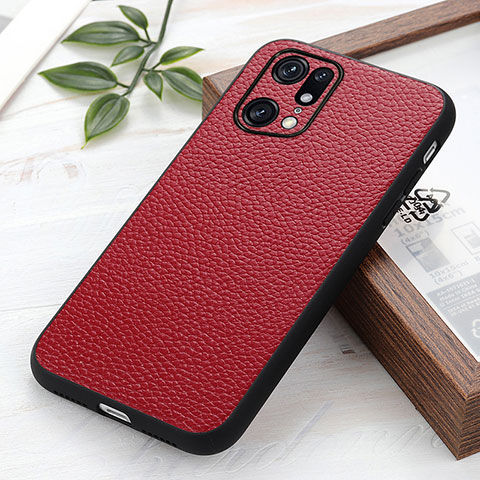 Funda Lujo Cuero Carcasa B02H para Oppo Find X5 Pro 5G Rojo