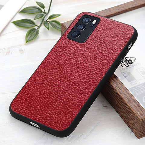 Funda Lujo Cuero Carcasa B02H para Oppo Reno6 Pro 5G India Rojo