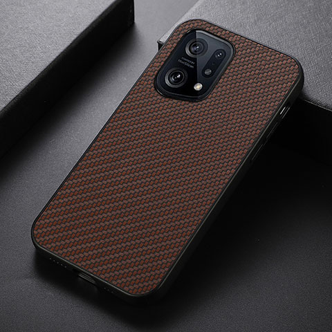 Funda Lujo Cuero Carcasa B05H para Oppo Find X5 5G Marron